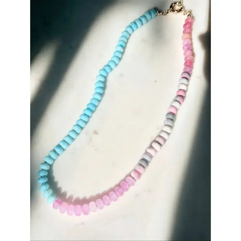Pastel Pink Blue Beaded Necklace Coastal Y2K Mermaidcore Jewelry